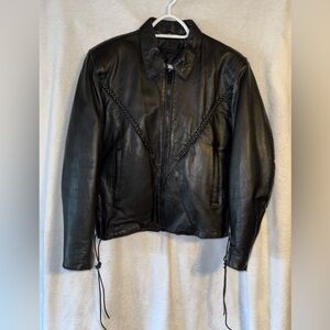 VTG Barney’s Leather 1980s size medium black leather biker jacket